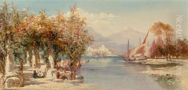 Italian Lake With Sailboats And Figures Collecting Water, 1887 - view 1