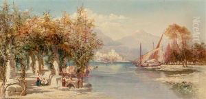 Italian Lake With Sailboats And Figures Collecting Water, 1887