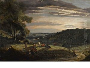 Landscape With Figures And Animals by James Duffield Harding
