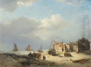 Fischer Am Strand Bei Aufziehendem Sturm