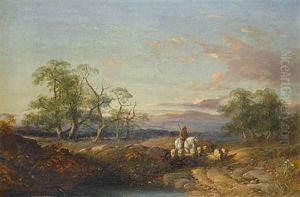 Landscape With Sheep And Drover (+ A Family Group On A Country Lane; Pair)