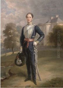 Portrait Of Lieutenant George Ramsay Of Lixmont In The Uniform Of A Scottish Yeomanry Regiment, Before A Country House Portrait Of Lieutenant George Ramsay Of Lixmont In The Uniform Of A Scottish Yeomanry Regiment, Before A Country House