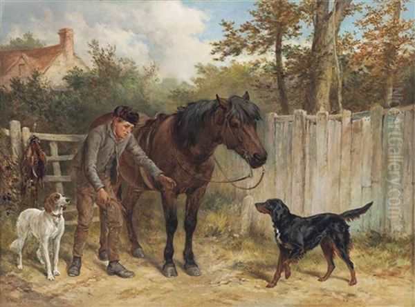 A Young Gamekeeper With A Pony And Dogs - view 1