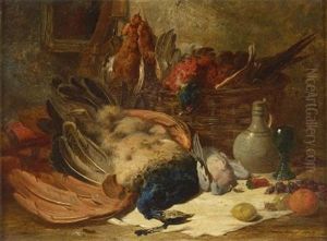 Still Life Of Dead Game And Fruit On A Table Top by James Hardy Jr.