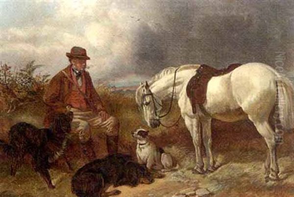 A Gillie With His Pony And Dogs - view 1