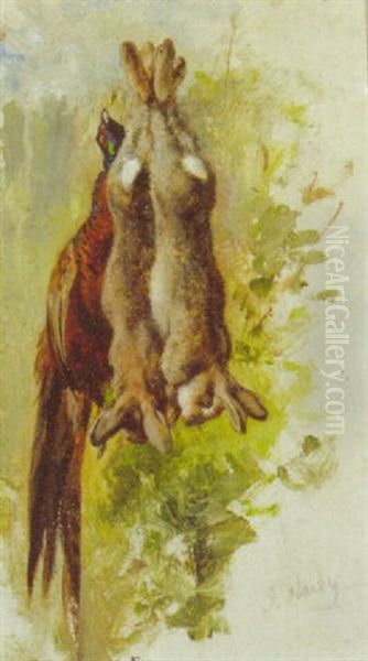 Dead Hares And A Pheasant Hanging - view 1