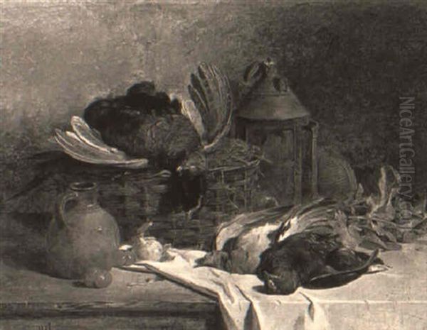 Still Life Of Fruit And Game On A Draped Table - view 1