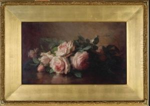 Pink Roses Beside A Glass Bowl by Anna Eliza Hardy