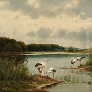 Summer Day With Storksat A Stream, Denmark by Otto Petersen Balle