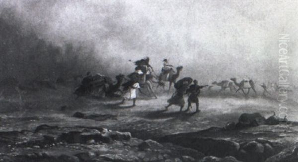 An Arab Caravan Fleeing In A Sand Storm - view 1