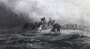 An Arab Caravan Fleeing In A Sand Storm