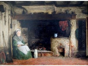 Old Lady Reading By A Fire by Frederick Daniel Hardy