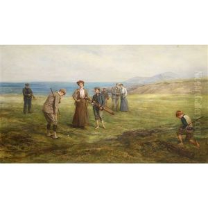 Lord Wemyss Of Elcho Golfing At North Berwick, The Island Of Craigleith In The Distance