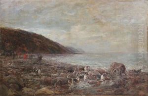 Dogs Cornering A Stag On A Rocky Coast
