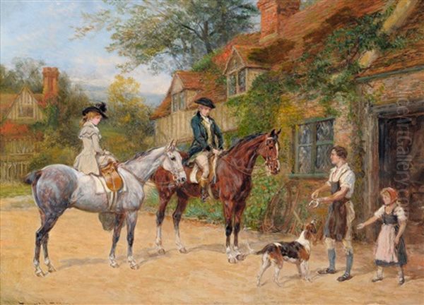 Lady And Gentleman On Horseback Beside A Blacksmith's Forge - view 1