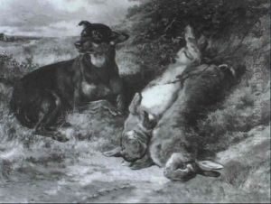 Manchester Terrier With The Day's Bag by Heywood Hardy