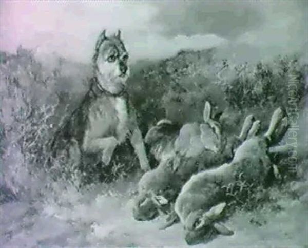 A Border Terrier With Rabbits - view 1