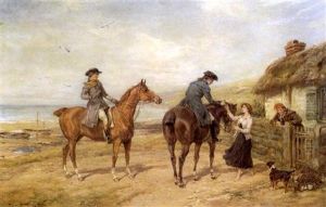Horsemen Resting At A Seaside Cottage by Heywood Hardy