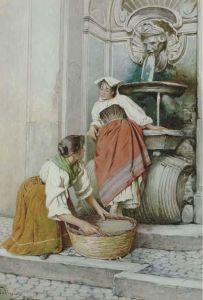 Women Washing By A Roman Fountain by Federico Ballesio