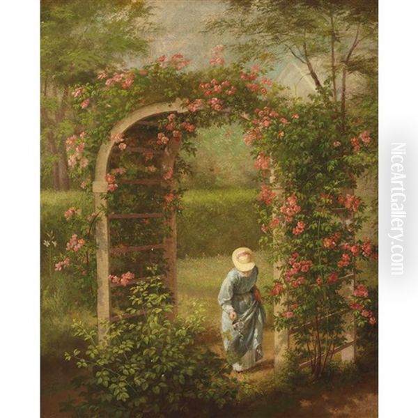 Watering Roses (the Garden Of The Hardy Family, Bangor Maine) - view 1