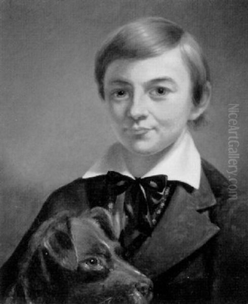 Portrait Of Manley Hardy, Age Eleven With His Dog - view 1