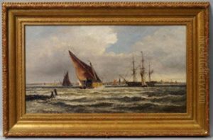 Busy Shipping Scene Off A Harbour by Thomas Bush Hardy