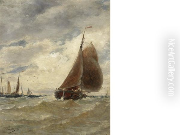 Barges On Choppy Waters Off Scheveningen - view 1
