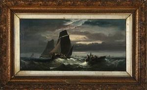Seascape With Sailing Ships In The Evening by Thomas Bush Hardy
