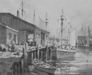 Fishing Boats At Docks by John Knowles Hare