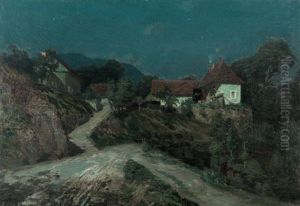 Nuit De Lune Sur Le Village (saint-pierre D'entremont ?) by Ernest Hareux