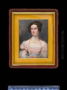 Anne Rankin (nee Burt), Wearing Pink Dress And Pale Blue Sash, The Bodice, Neckline And Short Puffed Sleeves Lavishly Trimmed With Lace