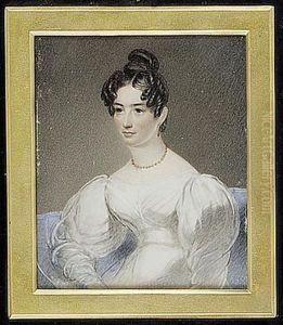 A Lady Seated On A Pale Blue Upholstered Sofa, Wearing White Dress, Coral Necklace And Drop Earring