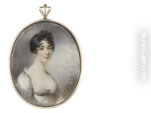Mrs Mary Gaskell (d.1845), Wearing White Dress Edged With Lace, Sapphire Brooch At Her Corsage, Her Raven Hair Braided, Curled And Upswept With A Tortoiseshell Comb by Hargreaves, Thomas