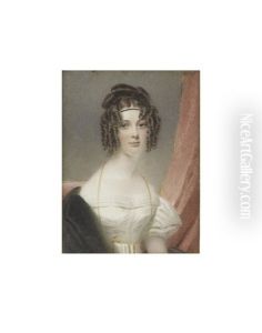 A Lady, Called Clementina Herbert Nee Beckwith (d.1864), Seated Before Red Drapery And Wearing White Decollete Dress, Her Black Stole Draped Over Her Right Shoulder