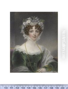 A Lady, Seated On A Plum Upholstered Chaise-longue, Wearing Green Dress With Bouffant Sleeves And Double-tiered White Lace Trim, Her White Shawl Draped About Her Arms by Hargreaves, Thomas