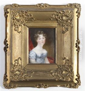 A Lady, Called Elizabeth Bold, Seated Before Red Drapery And Wearing Pale Blue Decollete Dress With Cap Sleeves