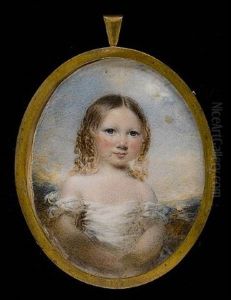 A Young Girl, Wearing White Dress, Her Hair Dressed In Ringlets, Seated In A Landscape by Hargreaves, Thomas