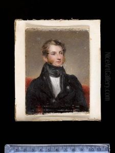 A Gentleman, Seated On A Red Upholstered Chair, Wearing Black Coat With White Shirt And Tied Black Stock