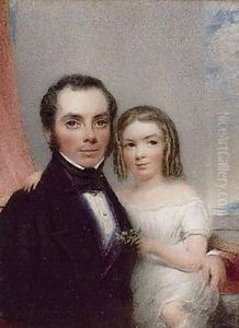 A Father And Daughter, Seated Before An Open Window: He, Wearing Black Coat, Blue Waistcoat, White Chemise And Black Stock; She, Wearing White Dress And Holding A Small Posy by Hargreaves, Thomas