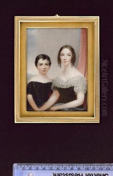 A Mother And Son Seated On An Upholstered Chaise-longue: She, Wearing Black Dress With White Lace Collar And Stole; He Wearing Black Suit With Brass Buttons - view 1