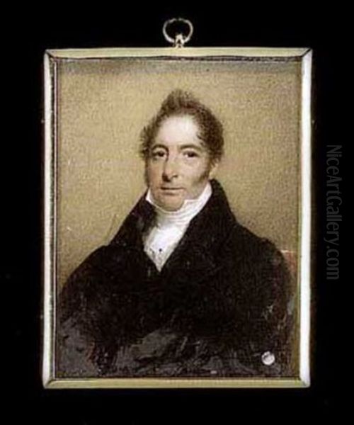 A Gentleman, Seated In A Red Upholstered Chair, Wearing Black Coat, White Stock And Shirt With Jewelled Tie-pin - view 1