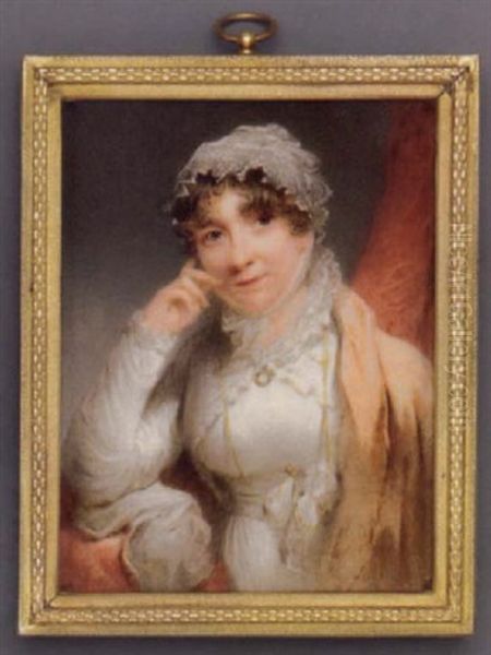 Anne Earle In White Dress, Lace-bordered White Surcoat, Pale Pink Cashmere Stole, A Lorgnette On A Chain Pinned At Waist, Lace Mob Cap Tied Under Her Chin - view 1
