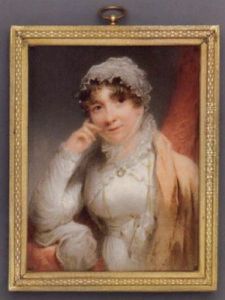 Anne Earle In White Dress, Lace-bordered White Surcoat, Pale Pink Cashmere Stole, A Lorgnette On A Chain Pinned At Waist, Lace Mob Cap Tied Under Her Chin by Hargreaves, Thomas