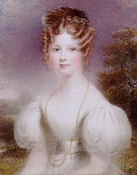 A Portrait Of A Young Lady With Hair Piled High In Ringlets Wearing A White Dress - view 1