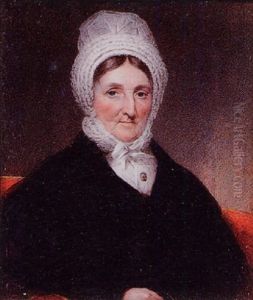 An Elderly Lady, Seated In A Red Upholstered Chair, Wearing White Lace Bonnet Tied Beneath Her Chin
