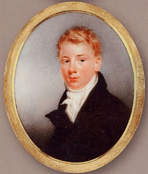 A Young Gentleman, Wearing Dark Green Coat, Cream Waistcoat And Tied White Cravat - view 1