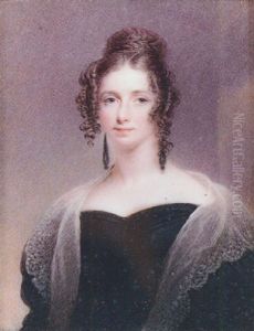 Portrait Of A Lady, Her Hair In A Plaited Bun And Ringlets, Wearing Decollete Black Dress, White Lace Shawl