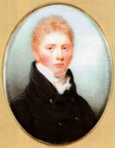 A Young Gentleman, With Side Whiskers, Wearing Blue Coat With Gold Buttons, White Waistcoat, Stock And Cravat