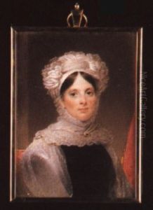 Portrait Of A Lady Seated Before A Red Curtain, Wearing A Lace Shawl Over Her Black Dress