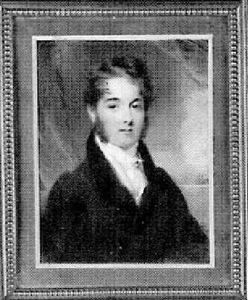 Charles Earle In Dark Brown Coat Seated Before A Red Curtain